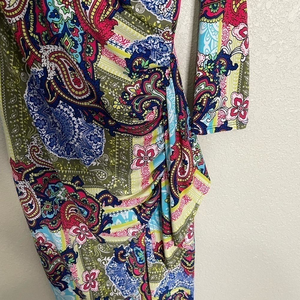 New York & Company Colorful Paisley Ruched Side Dress XS - Picture 6 of 6